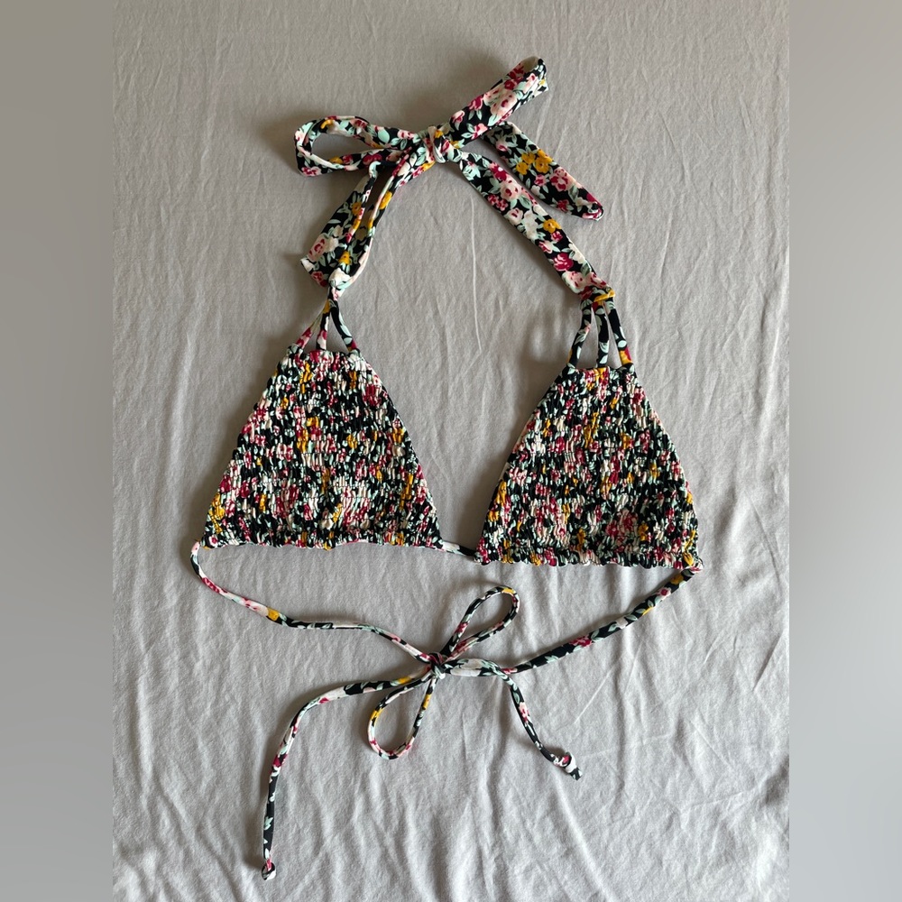 Tori Praver Ditsy Floral Smocked Bikini top, S